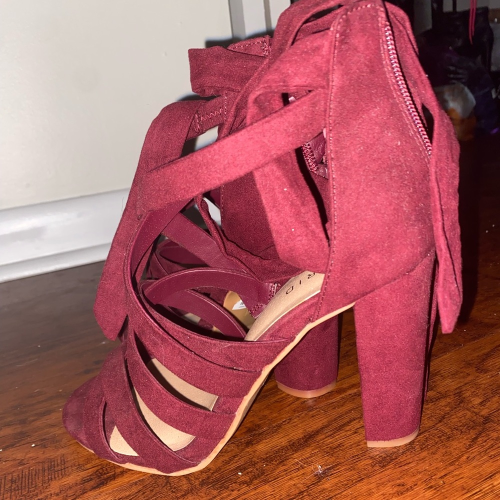 Burgundy block heels. 2 3/4- 3 inch heels